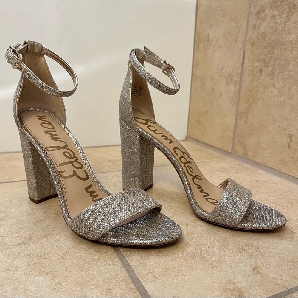 Sam Edelman Yaro Light Gold Mesh Sparkly Glitter Heel Sandals 10 Wedding